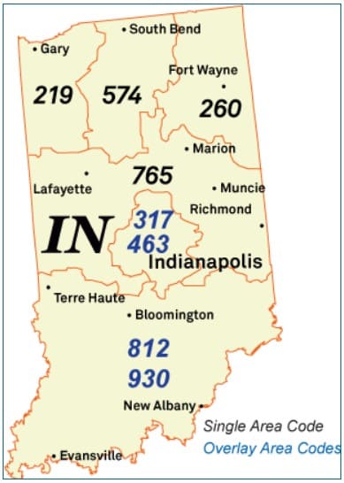 Mapa-codigos-de-area-de-Indiana