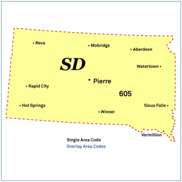 Mapa-de-códigos-de-área-Dakota-del-sur