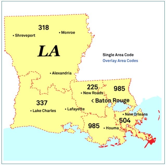 Mapa-de-códigos-de-área-Luisiana-LA