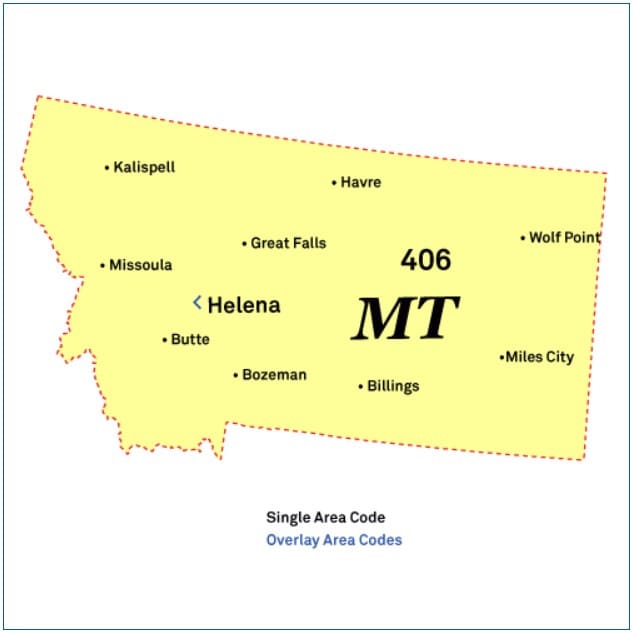 Mapa-de-códigos-de-área-Montana-MT